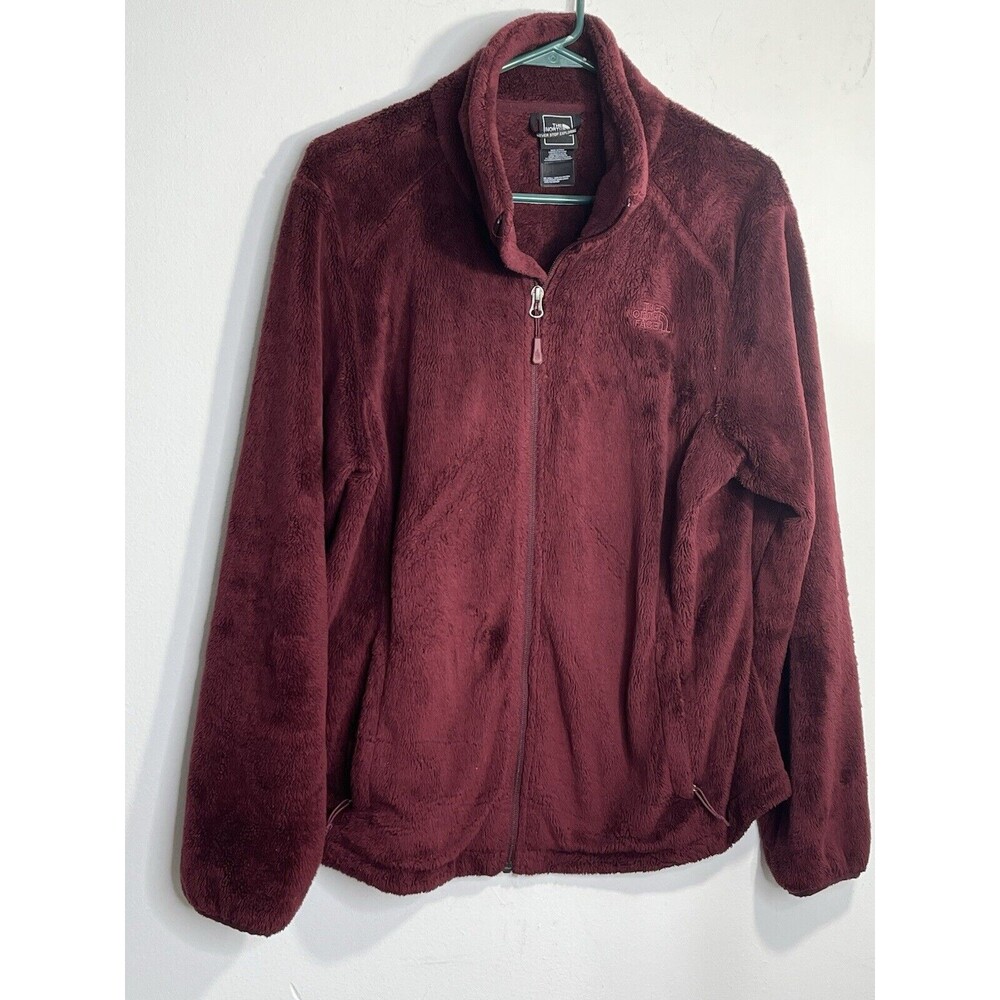 The North Face Furry Fleece Teddy Full Zip Burgundy Jacket Womens Large Pockets